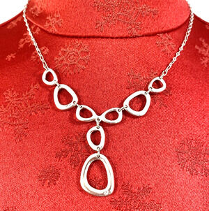 SAO Marked Silver Chain Necklace Fine Dangling Links Modern Art Style Pendant